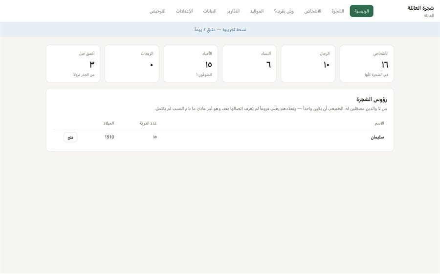 شجرة العائلة — الرئيسية