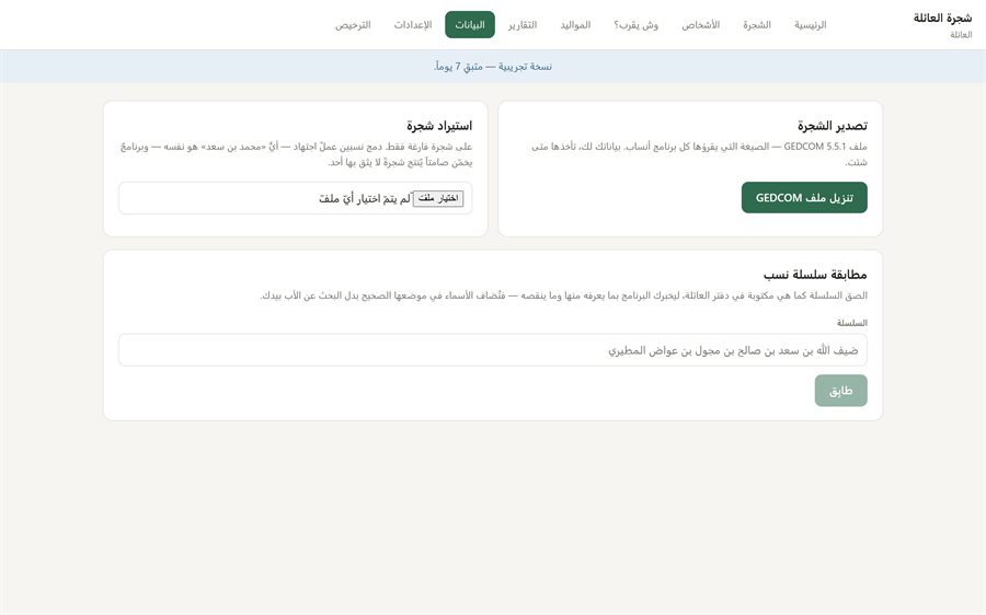 شجرة العائلة — البيانات